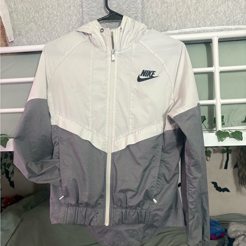 Nike White and Gray Hooded Jacket